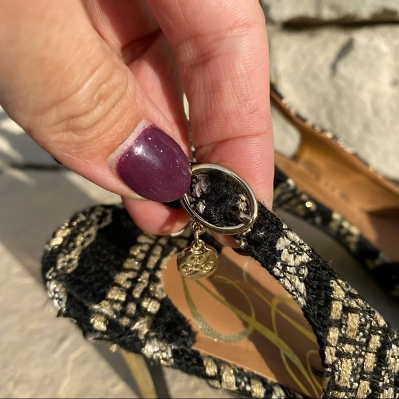 J. Renee black and gold Lacee tweed pointy toe sling back high heel Sz 9 - Picture 2 of 13